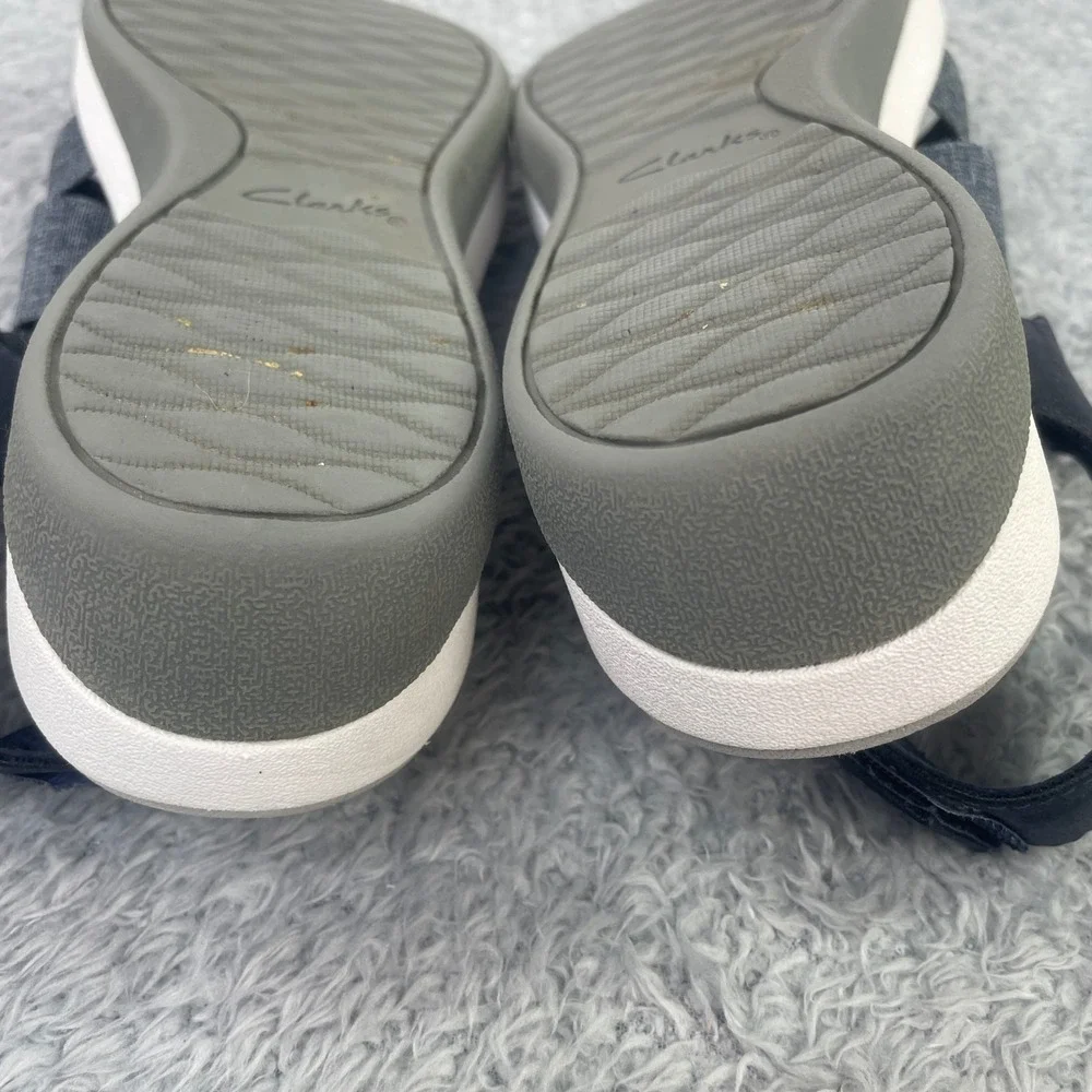 Clarks Cloudsteppers Sandals Womens 7 Grey Blue Arla Glison Strappy Wedge